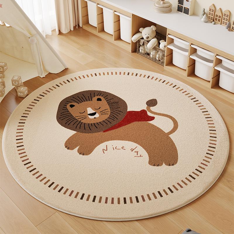 Cartoon Style Bedroom Decor Round Carpet Thick Plush Carpets for Living Room Fluffy Soft Children's Floor Mat Washable Study Rug