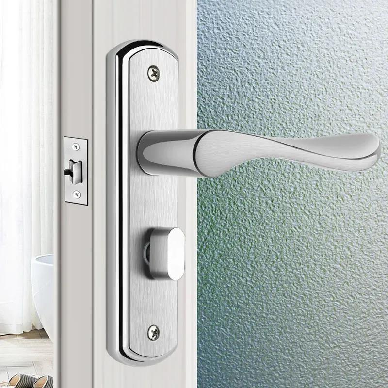 No Key Security Wood Bathroom Toilet Door Lock Furniture Portable Door Lock Aluminum Lock Handle For Home Stainless Steel