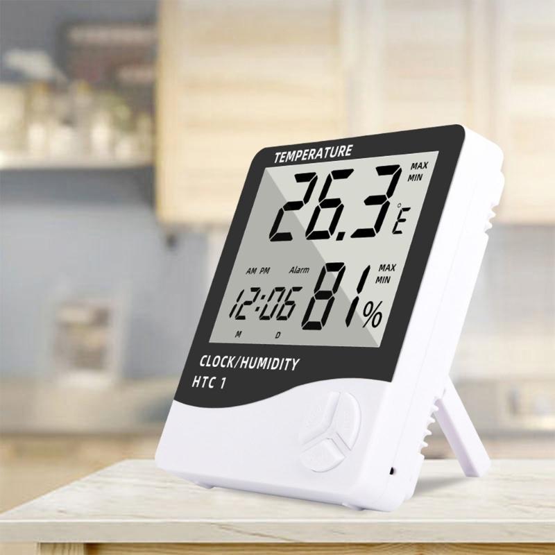 Termometro Igrometro Elettronico da Parete/Scrivania Rilevatore di Temperatura e Umidità con Ora, Data, Sveglia, Display a LED