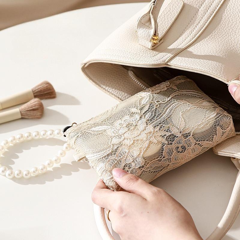 Sweet Lace Cosmetic Bag Travel Toiletry Pouch Organizer Case Toiletry Wash Bag for Makeup Accessories Phone Keys Coin Purse
