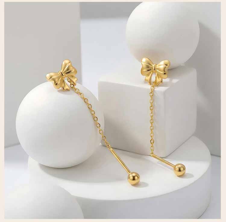 Bow Heart Drop Earrings for Women, Dainty Long Chain Threader Earrings , Minimalist 18K Gold Plated Temperament Jewelry