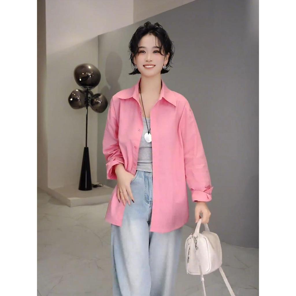 2025 Spring Minimalist Oversized Candy Color Shirt - High-End Versatile Long Sleeve