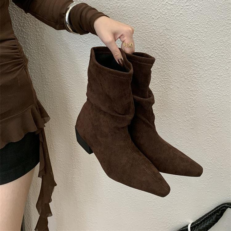 Women Cowboy Boots 2026 Autumn Comfortable Anti Slip Outdoor Fashion Short Boots Frosted Suede Retro Anti Slip Botas Mujer