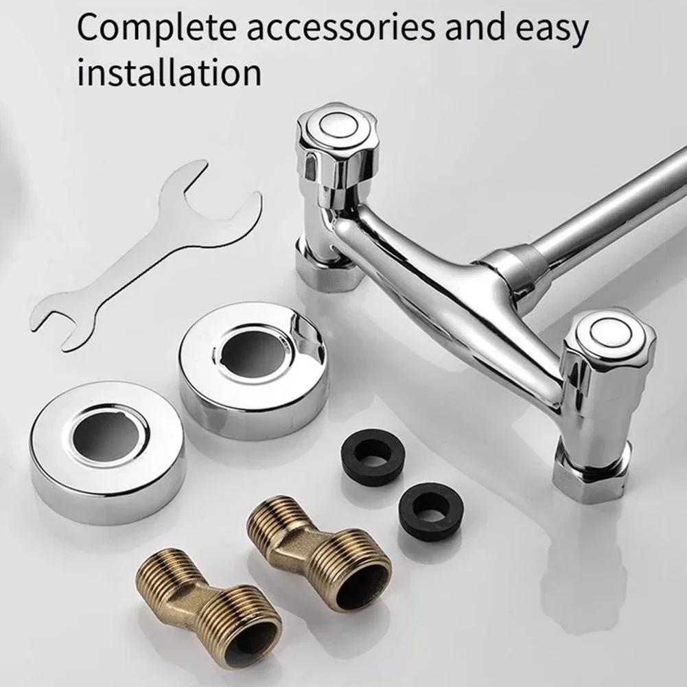 Köksblandare Väggmonterad Svängbar Blandare Dubbla Hål Högtryck Varm Kall Blandare Balkong Tvättställsblandare