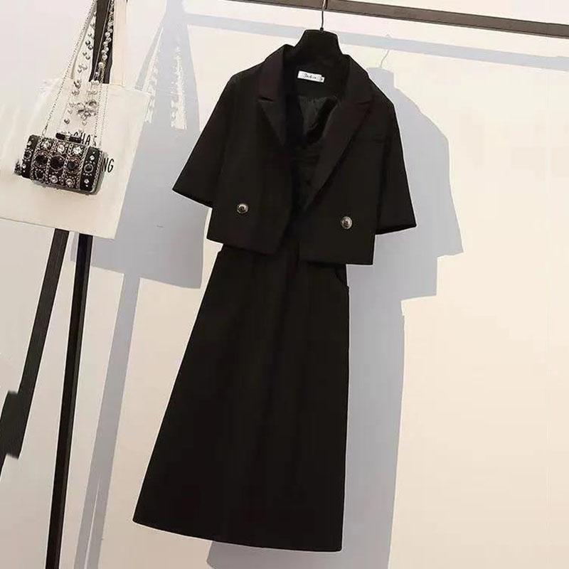 Two-piece Suit Thin Coat + Sexy Suspender Dress Women's Simple Commuter Dress Suit Casual Solid Color Short Thin Coat New New Fashion
