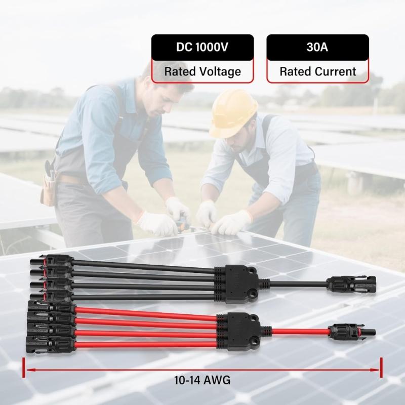 Solar Male Female Connector 30A 1000V Y Splitter Cable Y Branch Connector 1 To 4 Adapters for Solar Panel Part