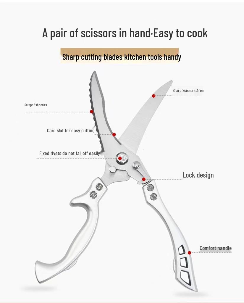 Multifunctional Kitchen and Bone Shears with Plastic and Aluminum Handle