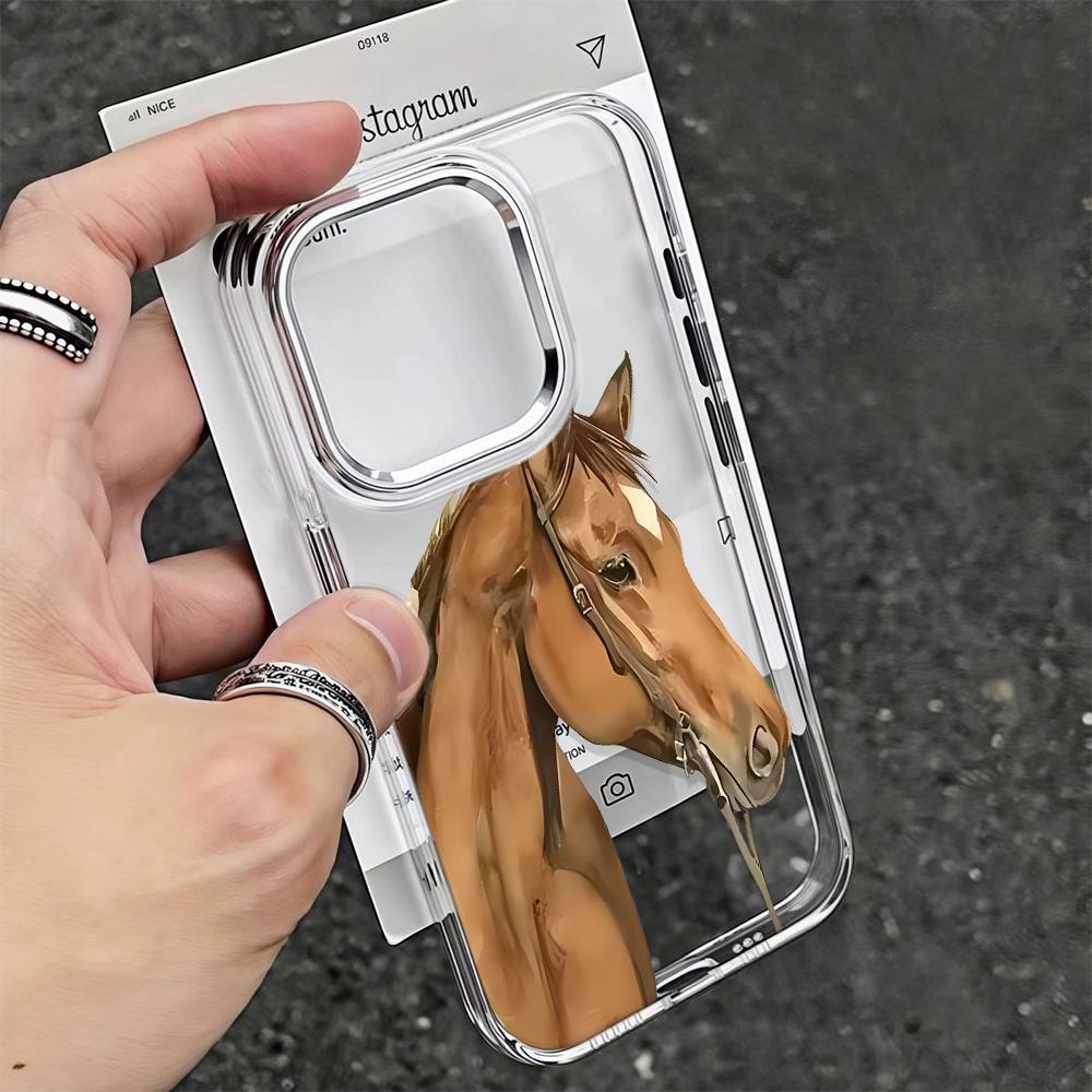 Realistic Style Brown Horse Head Phone Case For Iphone 17 16 15 14 13 12 11 Pro Max 16E 17E 7 8 Plus Ins Simple Soft Coque Cover