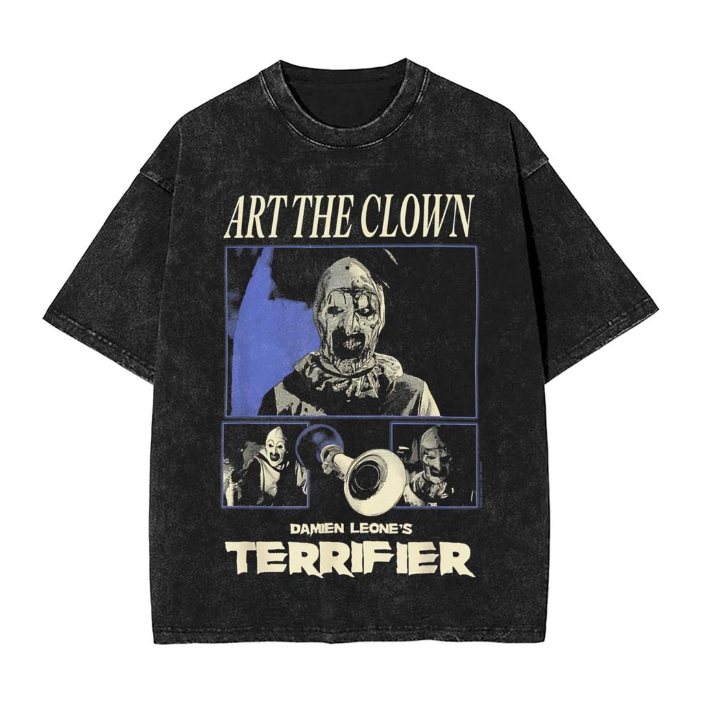 Art The Clown Terrifier Christmas T Shirt Washed Cotton T-Shirts Vintage for Men Women Streetwear Graphic Printed Tee Shirt