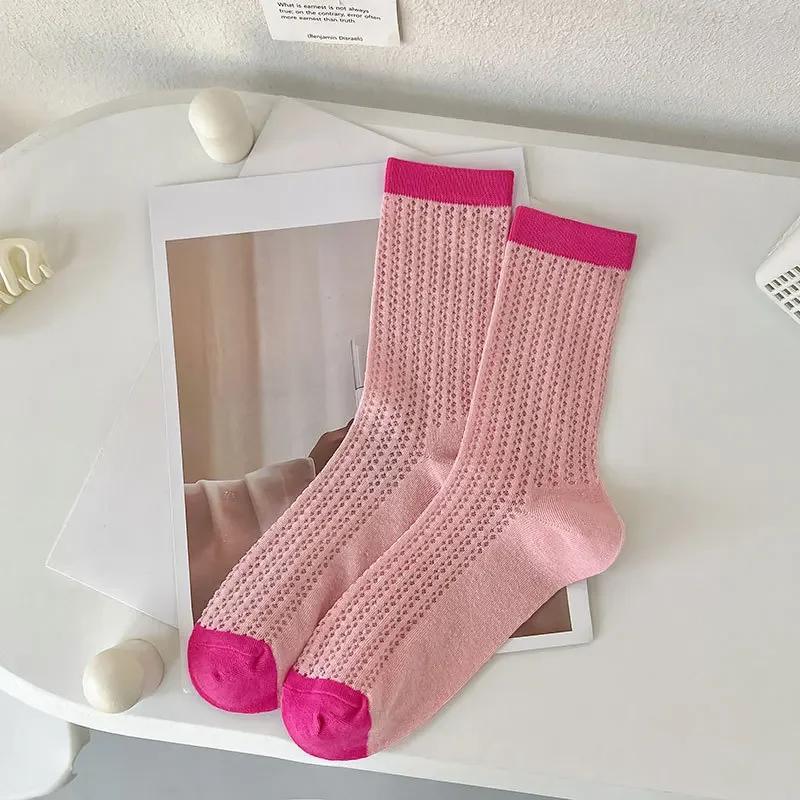 Summer Women Socks Hollow Out Mesh Thin Breathable Elastic Long Socks Korean Fashion Solid Color School Girls Crew Socks Women