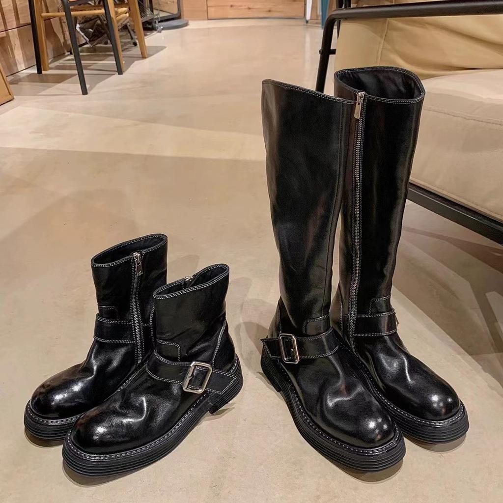 New spot grape mother retro belt buckle Martin boots thick-soled washed horse leather round head thick heel medium boots children