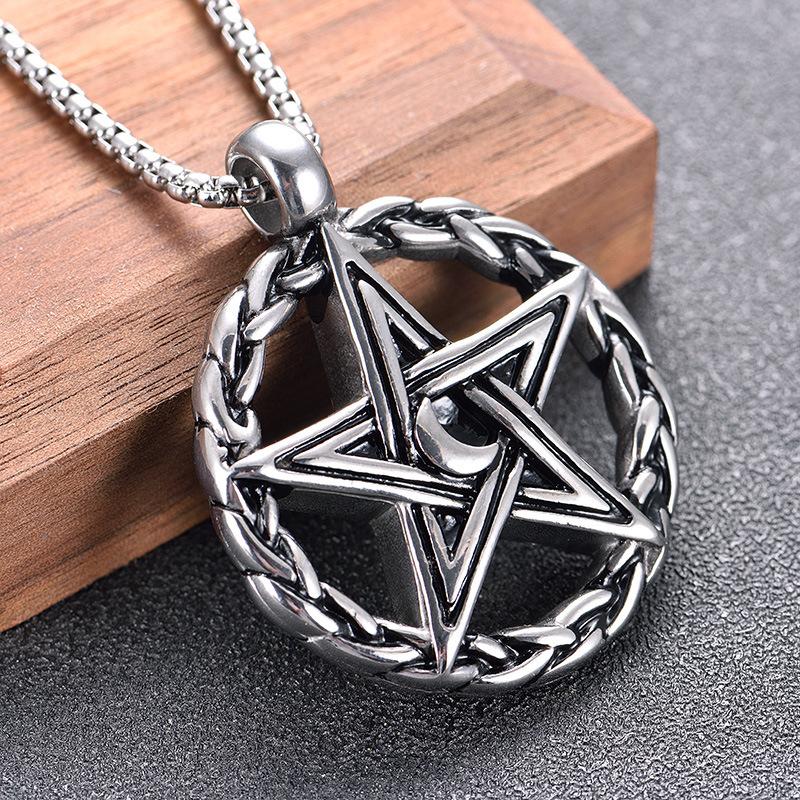 Pentagram Men's Jewelry Punk Retro Moon Pentagram Trend Necklace Pendant