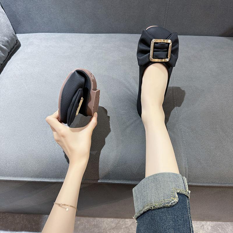 Women's Flat Shoes with Bow Slip-on Low Heel Elegant Ladies Footwear Round Toe Stylish Offer Beau Today Cheap Liquidation Dress