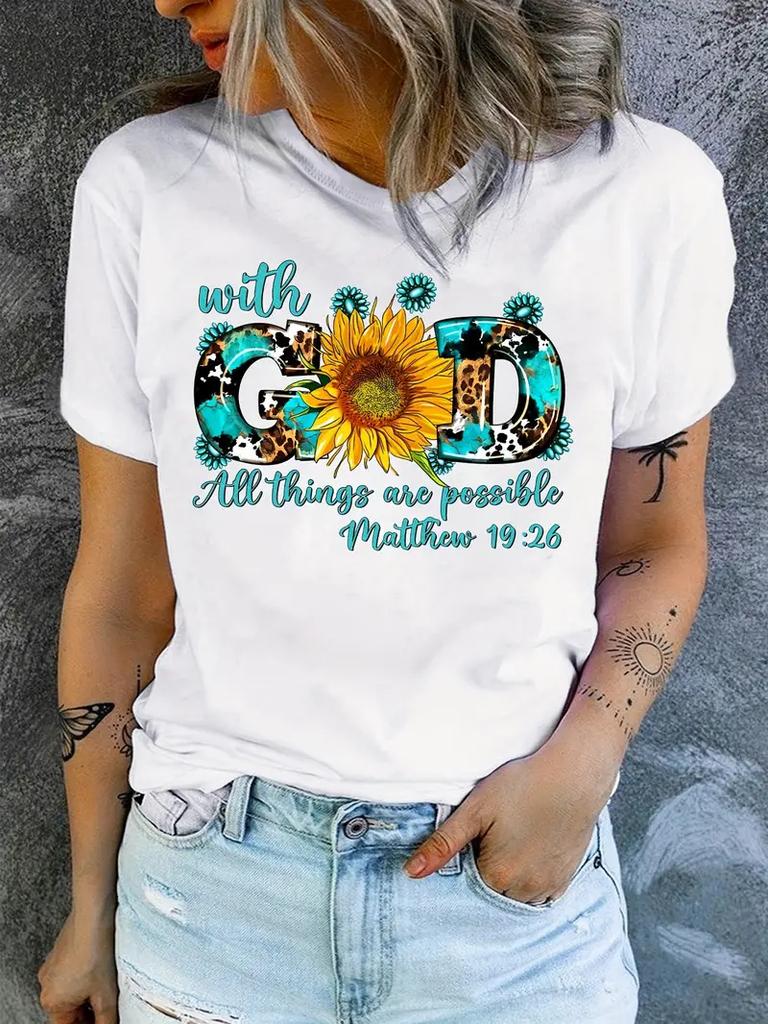 Plus Size With God Print TShirt Short Sleeve Crew Neck Casual Top For Summer  Spring Unisexs Clothing