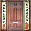 Welcome Summer Porch Sign, 180cm by 30cm/70.8 Inch by 11.8 Inch, Cute Elf and Watermelon Style Welcome Summer Hanging Banner, Suitable for Front Garde