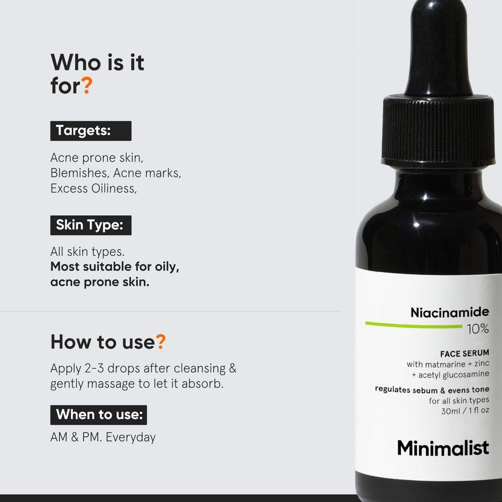 Minimalistisches 10% Niacinamid-Serum mit Zink - Reduziert Aknenarben, Kontrolliert Öl & Minimiert Poren | Vitamin B3 für makellose, klare Haut | Für fettige Haut