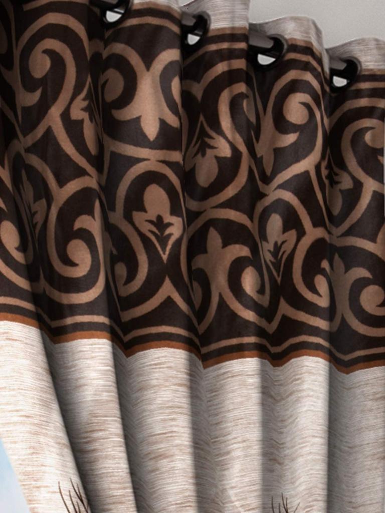 2 Pieces Elegant Panel Eyelet Polyester Door Curtains  7 Feet, Brown