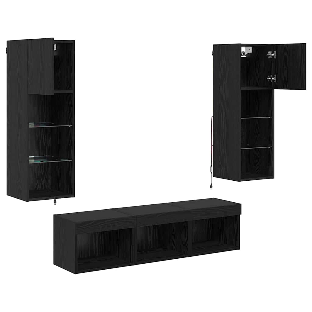 TV Wall Units 5 Pcs Black Oak Effect Wood Based Material