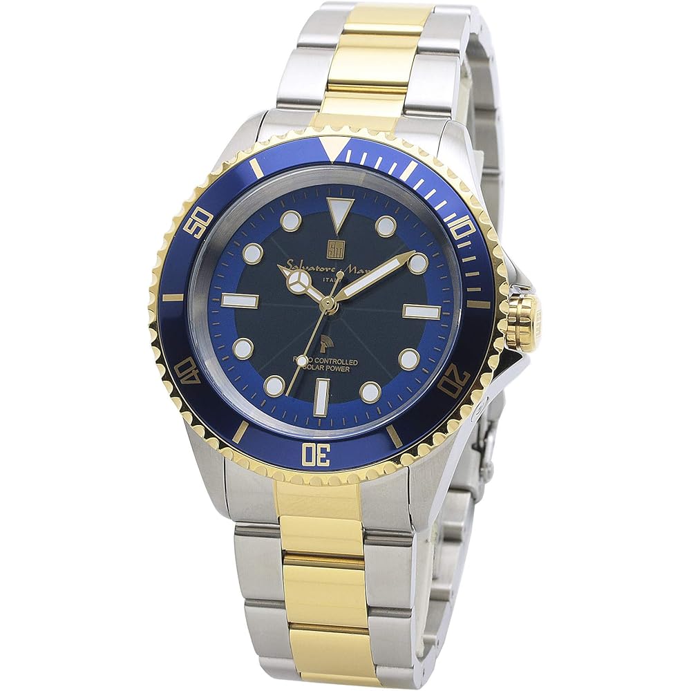 Salvatore Marra Men s Solar Radio-Controlled Watch Waterproof Blue Business Style