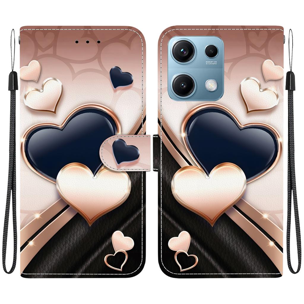 Handmade PU Leather Flip Case for Xiaomi Redmi Note 14S Anti-Slip Shockproof Cover with Wrist Strap & Heart/Rose Cat Designs