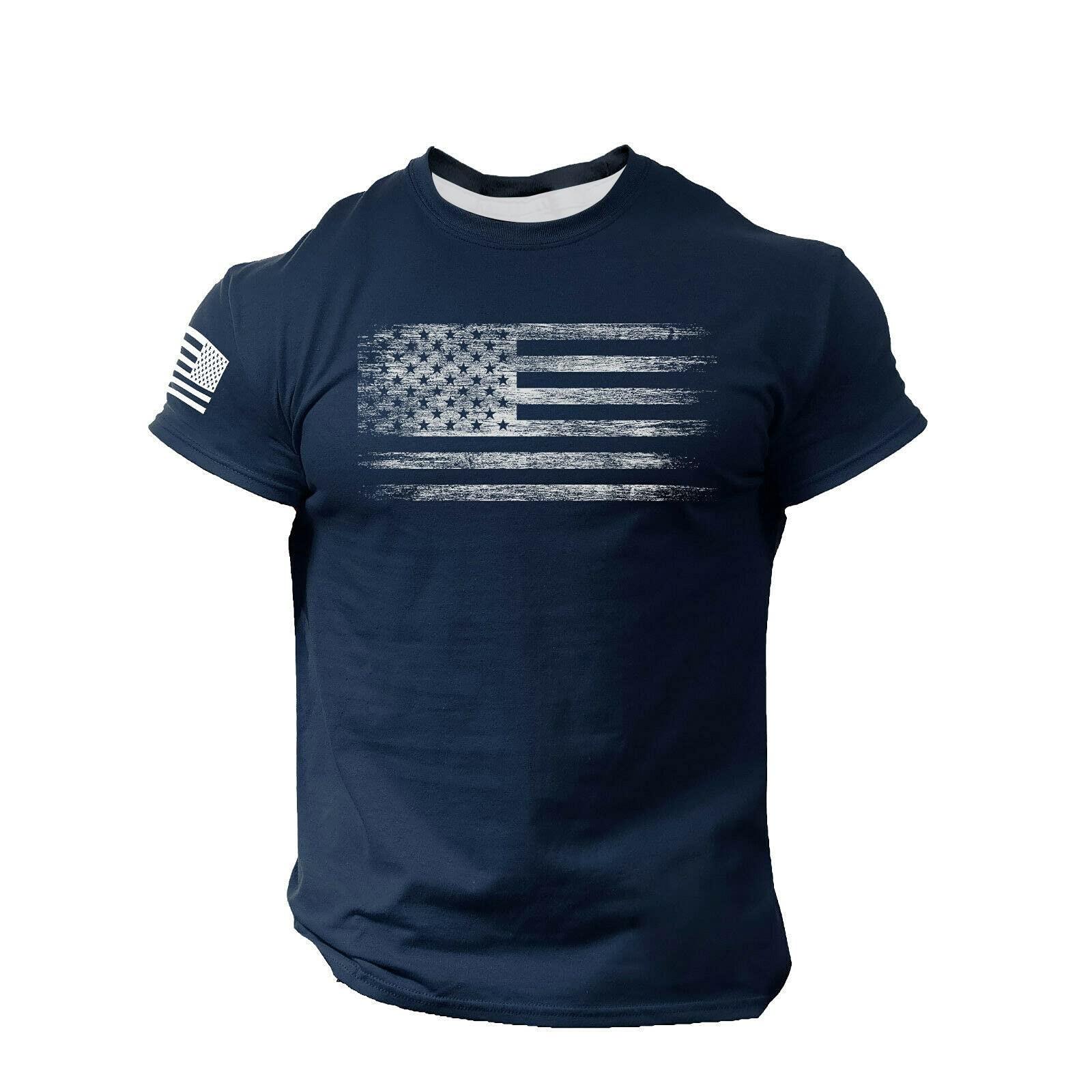

Футболки Сорочки для чоловіків, чоловічі футболки з американським прапором Патріотична футболка з коротким рукавом Одяг для тренування м’язів Футболки XL Темно-синій