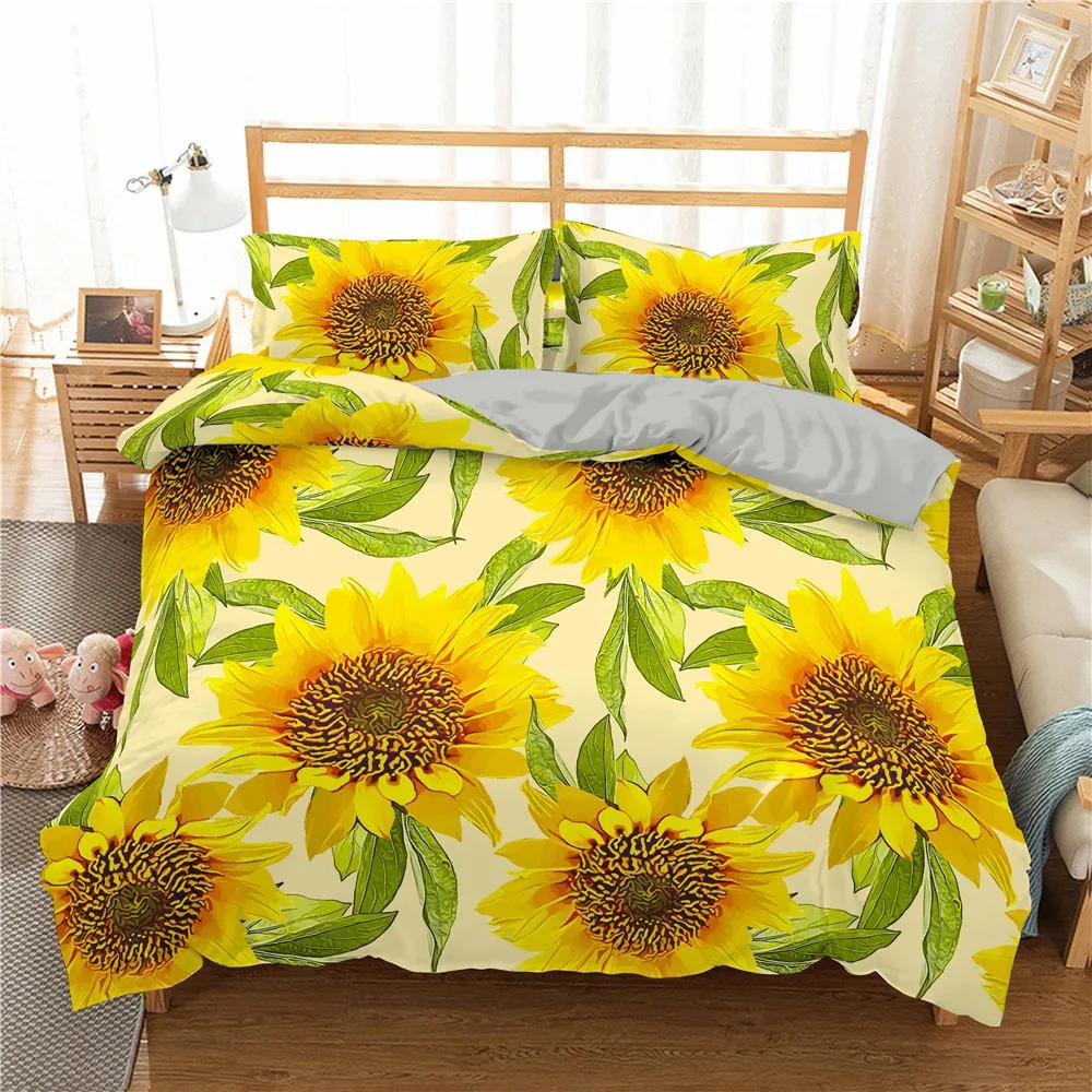 Sunflower Rainbow Duvet Cover Yellow Flowers for Children Girl Women Floral Colorful Polyester Quilt Cover Bedroom Decorations