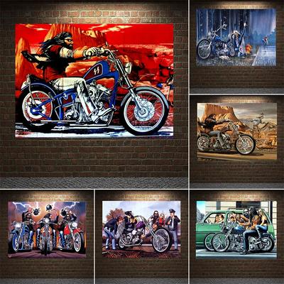 Motorcyclists, American Sexy Girl, Canvas, Painting, Poster and Prints, Wall Art Pictures for the Living Room, Home Decoration, Cuadros