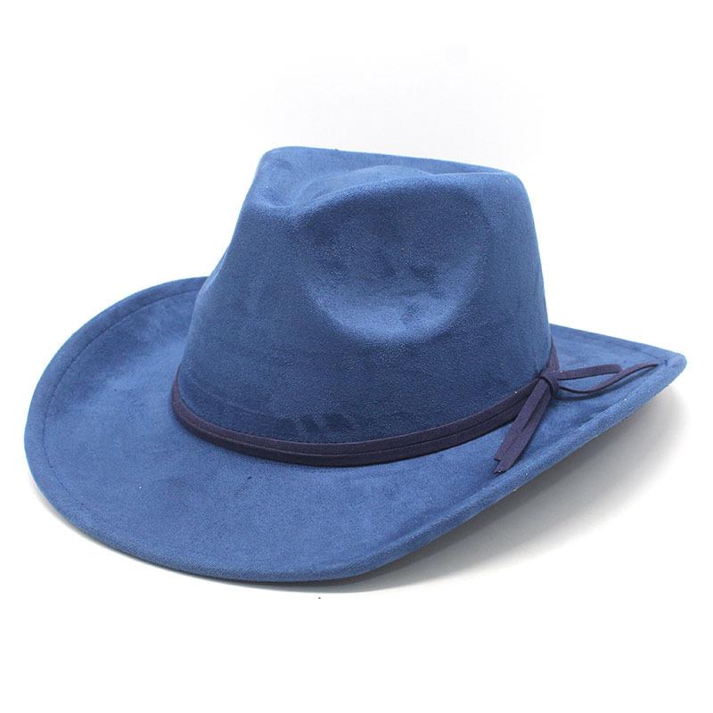 

Jazz Hat, Cowboy Hat, Men S And Women S Top Hat, Ethnic Style, Spring And Summer Lace-Up, Suede, Western Denim M（56-59cm）