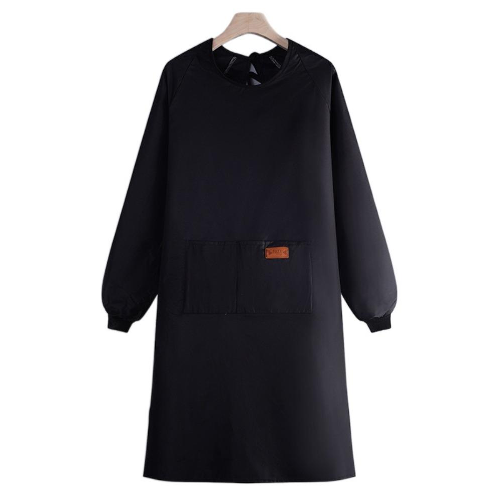 Tablier de cuisine fonctionnel de couleur unie à manches longues et poches multiples - Tablier ménager imperméable - Combinaison de pâtisserie - Restaurant