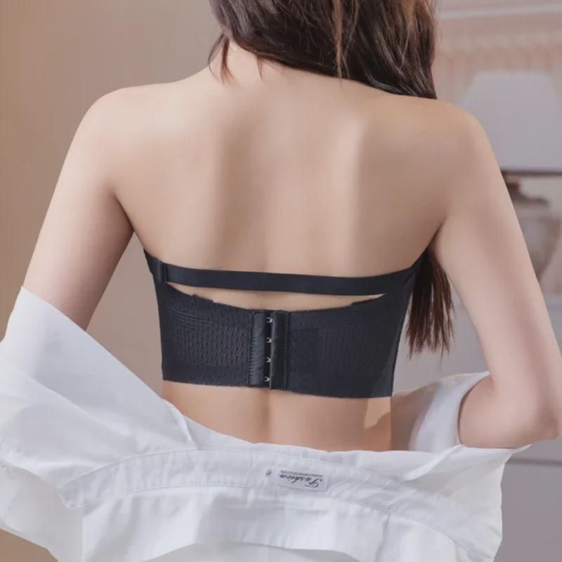 Seamless Strapless Bra for Large Busts: Non-Slip, Invisible, Tube-Style, Gathered Design, Sexy Back, Thin for Summer.