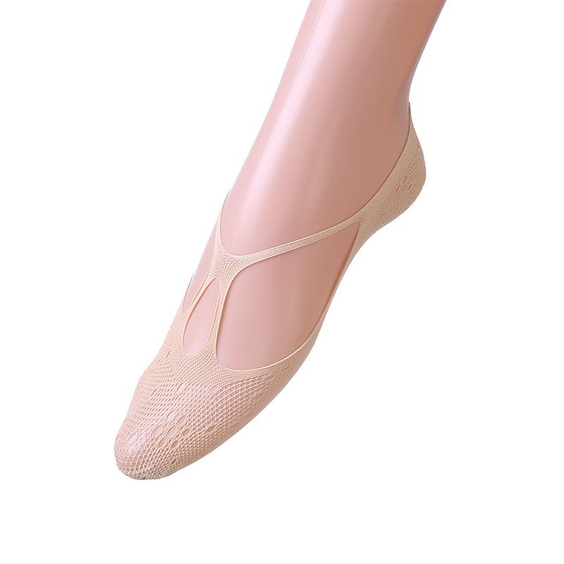 Antibacterial Non-Slip Black Mesh Boat Socks for Women