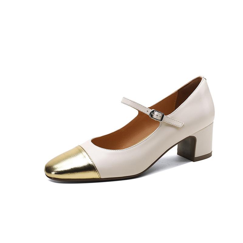 

Женские туфли на высоком каблуке из натуральной кожи с круглым носком, осенние туфли Мэри Джейн, высококачественная брендовая обувь, новый стиль 39