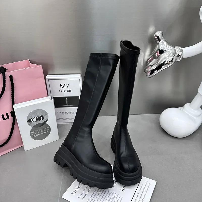 Zima Ženy Rytíř Vysoké kozačky Módní Zadní Zipy Dámské Elegantní Ploché Dlouhé Kozačky Krátké Plyšová Dámská Obuv