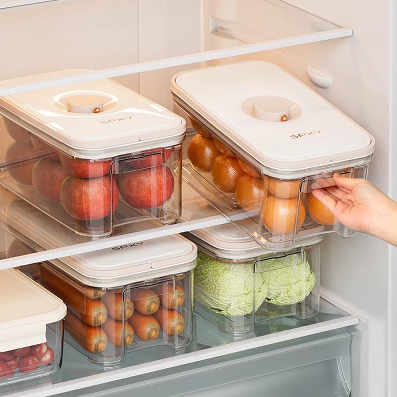 Vacuum Sealing Fresh-keeping Refrigerator Box with Timer and Handle for Kitchen Organization and Freezer Storage