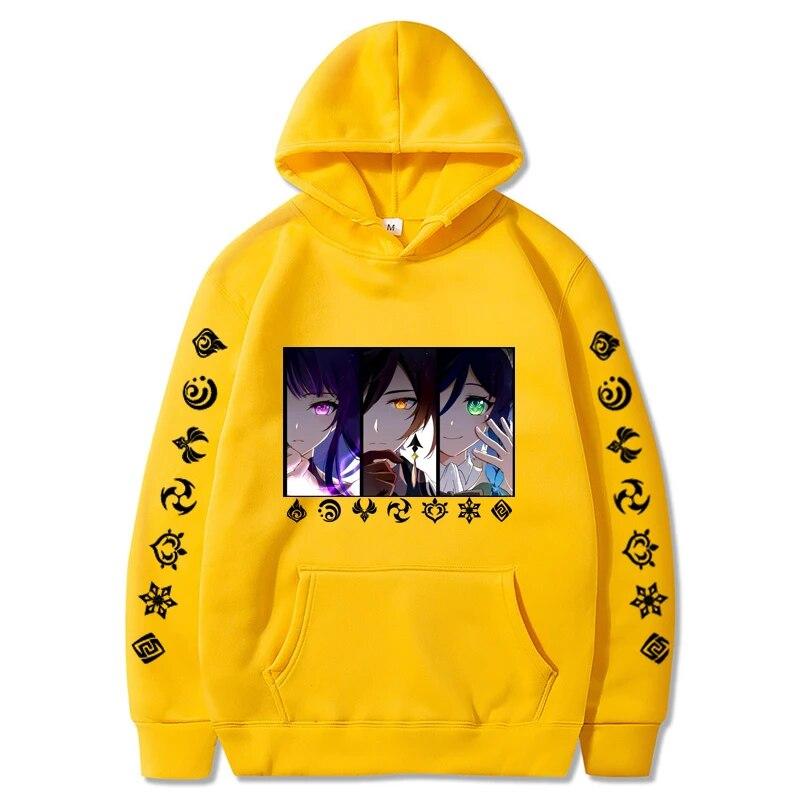 Venti Zhongli Raiden Shogun oversized mikina s kapucí Genshin Impact Ležérní grafika Estetické Pánské svetry Sportovní oblečení Hip-hop mikina Fleecové mikiny