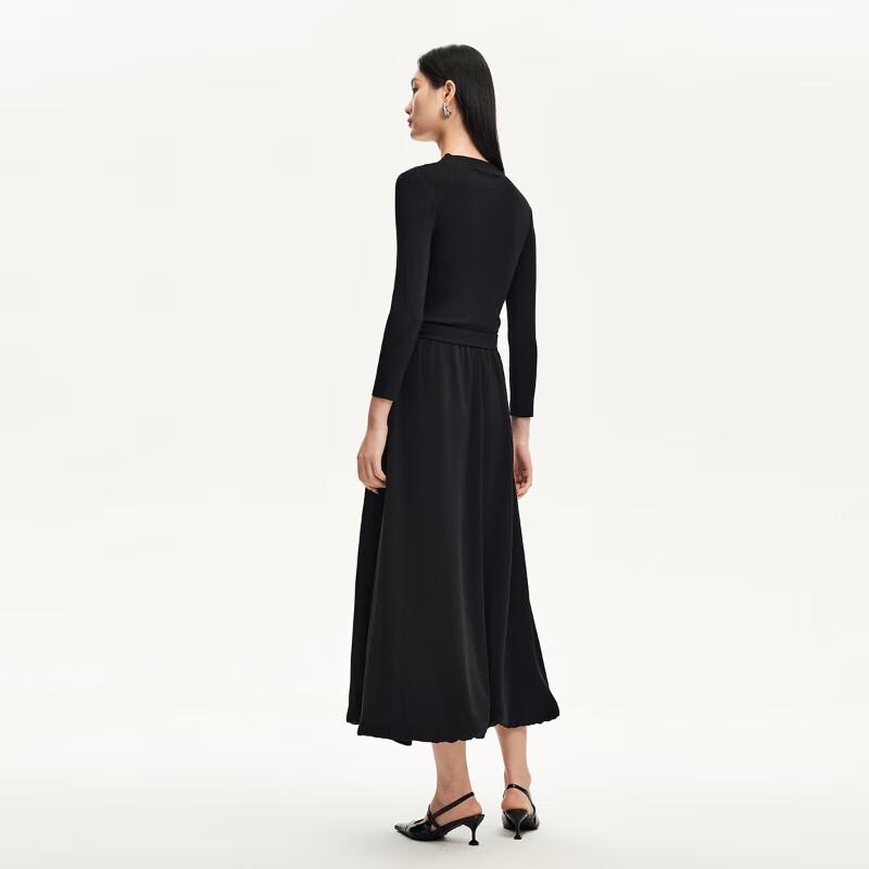Veromoda 2024 Early Autumn Knitted Patchwork A-Line Black Dress