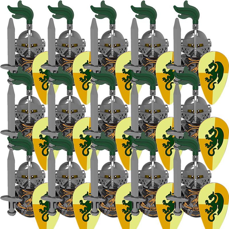 Medieval Ancient Military Figures Dragon Country's Soldier Green Dragon Knight Small Particles Building Block Model Children Toy