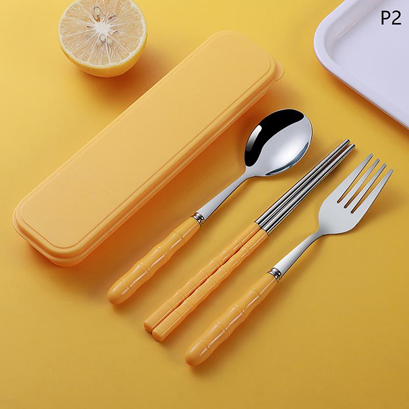 3 Stück Essstäbchen Löffel Gabeln Sets aus Edelstahl Tragbares Geschirr Wiederverwendbares Reise-Picknick Besteck mit Box