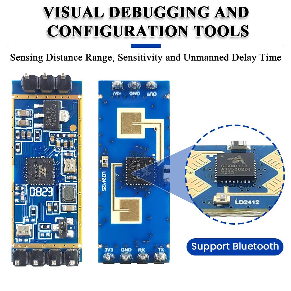 LD2412 Human Presence Sensing Radar Module Sensor 24GHz ISM Frequency Sensitive Body Moving Sensors 9M GPIO UART Output 7PIN Replacement Sensors2