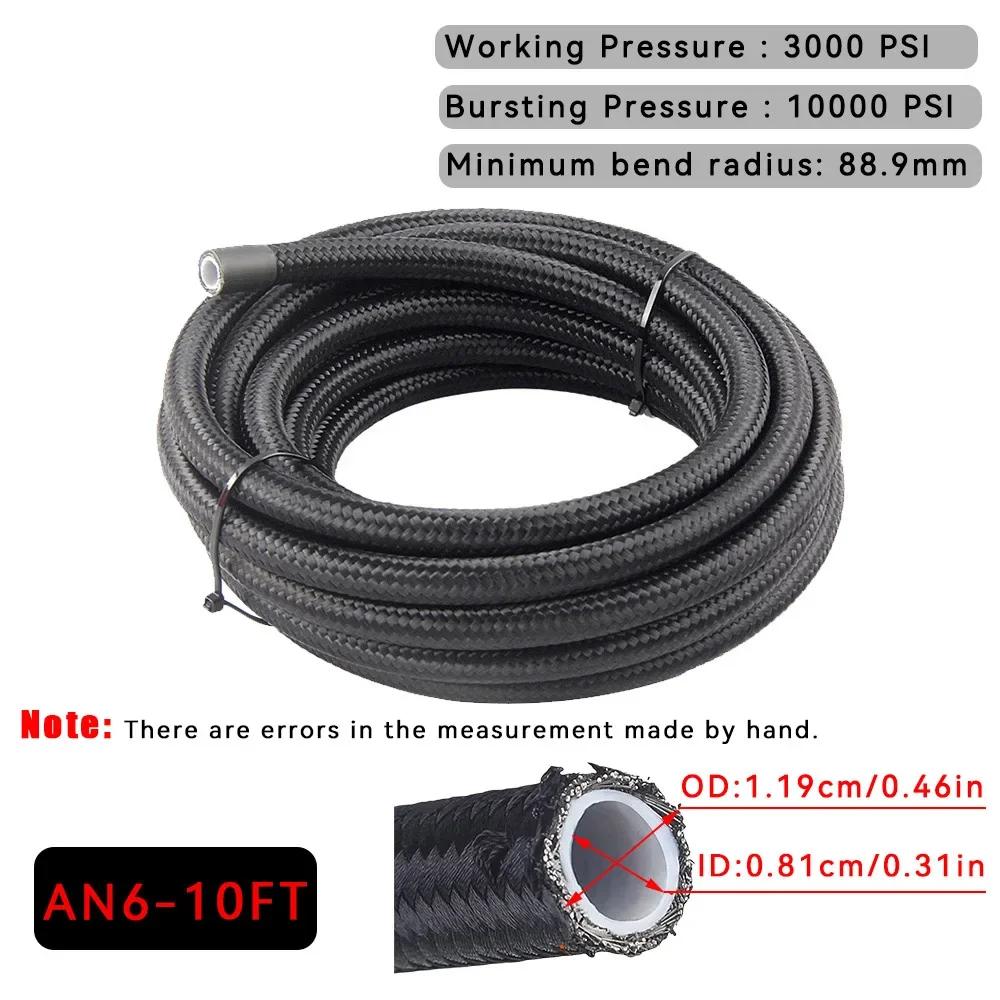Car Fuel Hose Oil Gas Cooler Hose 10FT PTFE E85 Fuel Line AN4 AN6 NA8 AN10 Line Pipe Tube