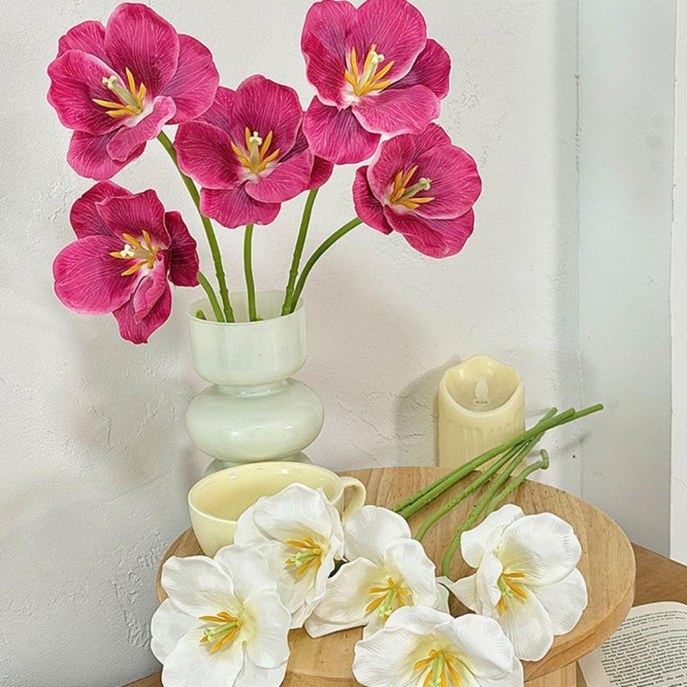 White Fake Flowers Tulip Single Stem Wedding Bouquet Flowers  Indoor Decoration