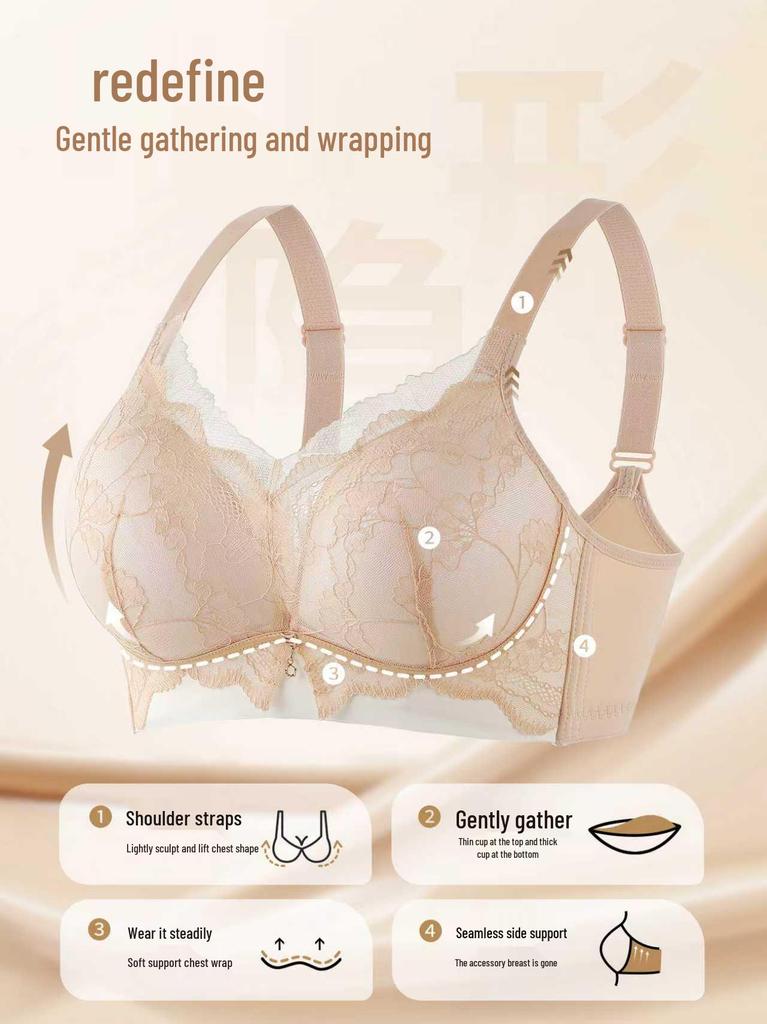 Women's Push-Up Lace Bra - Wireless, Anti-Sagging, Small Bust Support, Shaping, and Underarm Fat Collection
