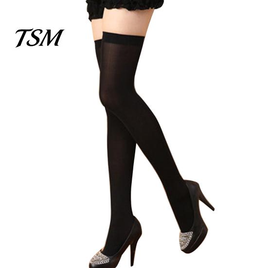 Women Stockings Solid Color Elastic Acrylic Fiber Over Knee Socks Stretch Comfortable Thigh High for Party