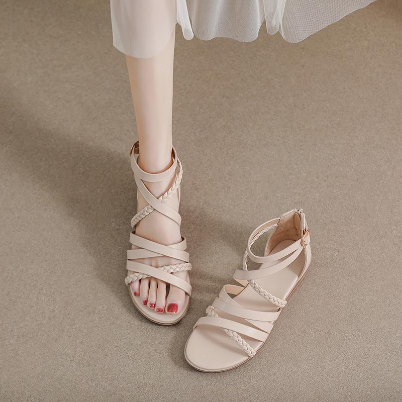 Fashion Narrow Band Cover Heel Gladiator Sandals Women Low Heel Wedges Summer Shoes Zip Open Ankle Strap Sandalias Mujer 2025