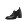 Fashion 2025 Autumn New Genuine Leather Soft Work Shoes Women High Heel Stretch Square Toe Slip on Brown Khaki British Style Heels Women