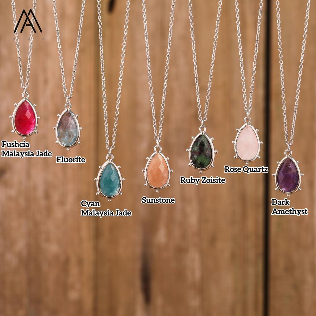 Boho Stil Silberkettchen Tropfenförmiger Kristall Edelstein Anhänger für Hochzeiten Partys Damenschmuck Chakra Design