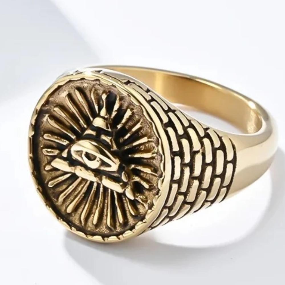Retro Egyptian Triangle Pyramid Titanium Steel Ring Men's Eye of God Talisman Rings Jewelry Gifts