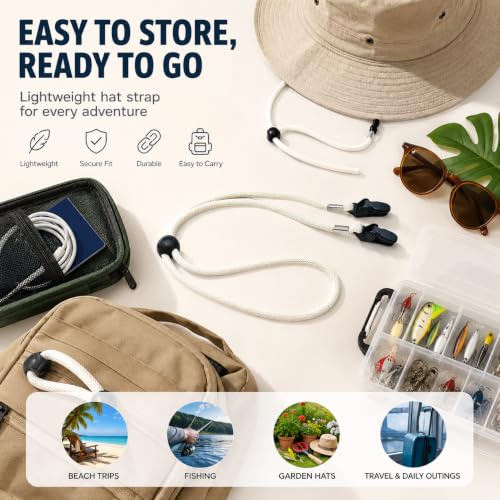 Hat Chin Strap: White Adjustable Clip Windproof Keeper - Secure Fit for Fishing Travel Outdoor Hat Accessories