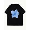 Black Oversized T Shirt With Blue Flower Print For Casual Wear