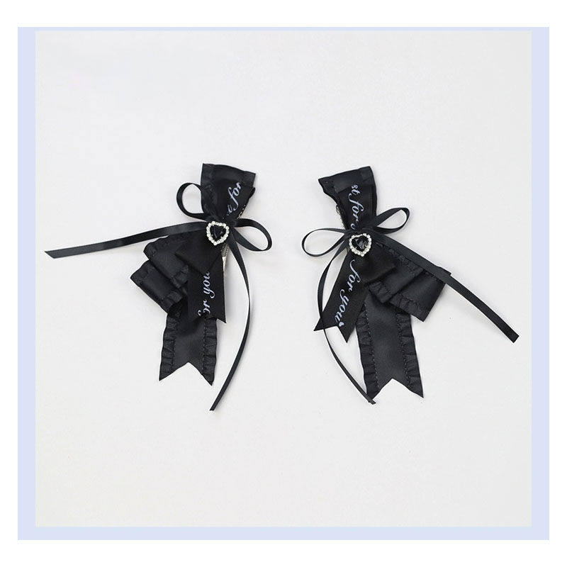 

Dark Bow Hairpin Brooch Black Japanese Handmade Headdress Double Ponytail Hair Accessories for Women